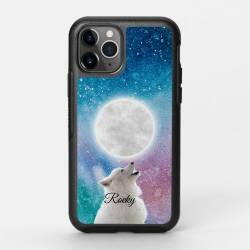 Wolf Howls at Moon Sky in Red Blue Green Galaxy  OtterBox Symmetry iPhone 11 Pro Case