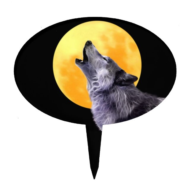 Wolf howls at the full moon cake topper (Front)