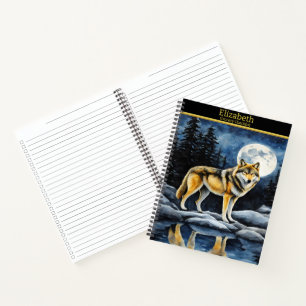 Wolf howls at the full moon notebook