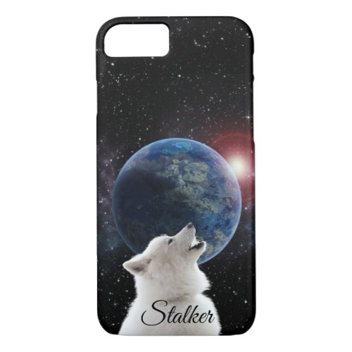 Wolf Howls Blue Moon Nebula Galaxy Scary Night Sky iPhone 87 Case