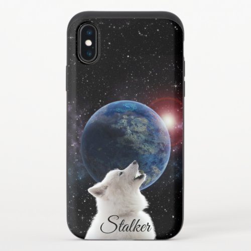 Wolf Howls Blue Moon Nebula Galaxy Scary Night Sky iPhone X Slider Case