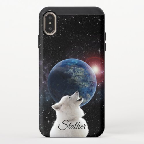 Wolf Howls Blue Moon Nebula Galaxy Scary Night Sky iPhone XS Max Slider Case