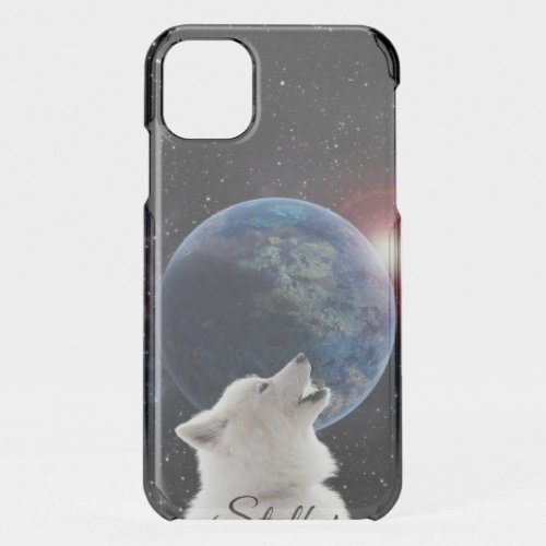 Wolf Howls Blue Moon Nebula Galaxy Scary Night Sky iPhone 11 Case