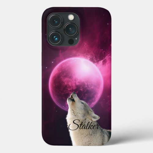 Wolf Howls Red Moon Sky Nebula Galaxy Scary Night iPhone 13 Pro Case