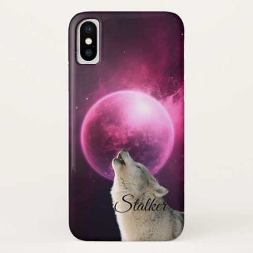 Wolf Howls Red Moon Sky Nebula Galaxy Scary Night iPhone XS Case