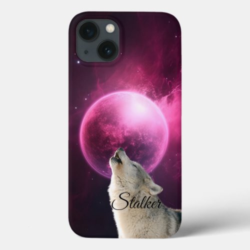 Wolf Howls Red Moon Sky Nebula Galaxy Scary Night iPhone 13 Case
