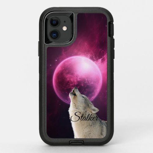 Wolf Howls Red Moon Sky Nebula Galaxy Scary Night OtterBox Defender iPhone 11 Case