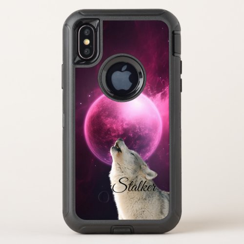Wolf Howls Red Moon Sky Nebula Galaxy Scary Night OtterBox Defender iPhone X Case