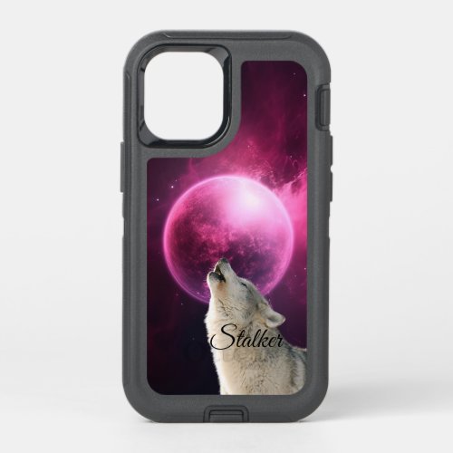Wolf Howls Red Moon Sky Nebula Galaxy Scary Night OtterBox Defender iPhone 12 Mini Case