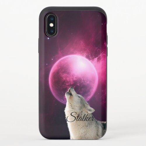 Wolf Howls Red Moon Sky Nebula Galaxy Scary Night iPhone XS Slider Case