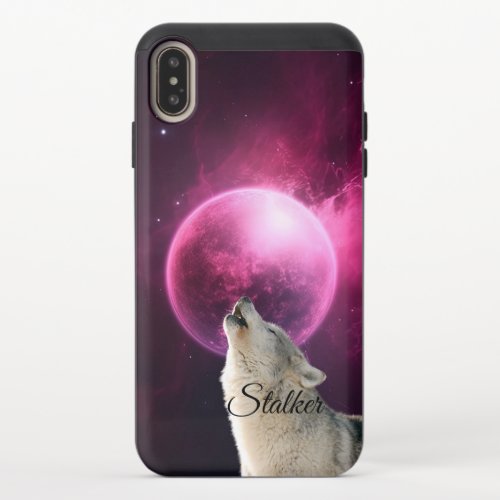 Wolf Howls Red Moon Sky Nebula Galaxy Scary Night iPhone XS Max Slider Case