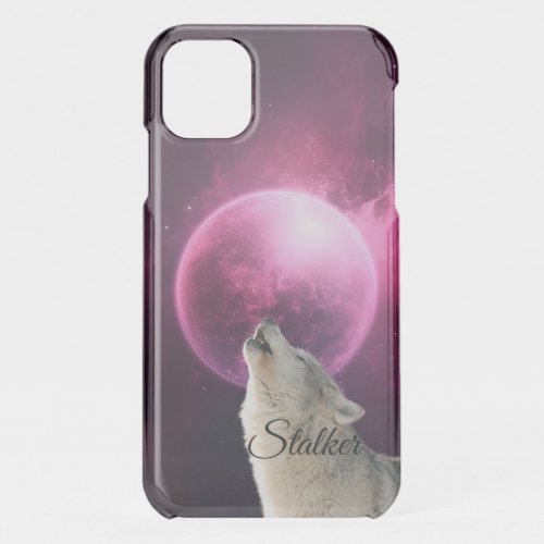 Wolf Howls Red Moon Sky Nebula Galaxy Scary Night iPhone 11 Case