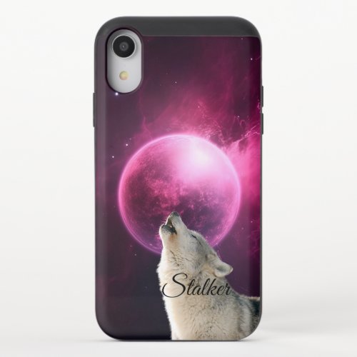 Wolf Howls Red Moon Sky Nebula Galaxy Scary Night iPhone XR Slider Case