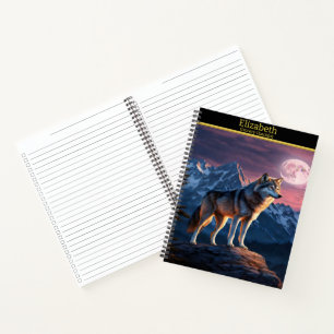 Wolf howls under a moonlit sky notebook