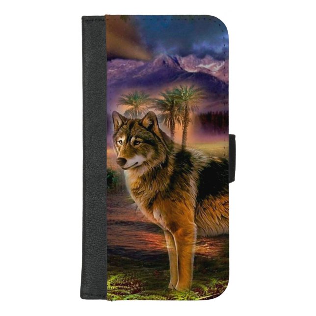Wolf hunting in mountain iPhone wallet case (Front)