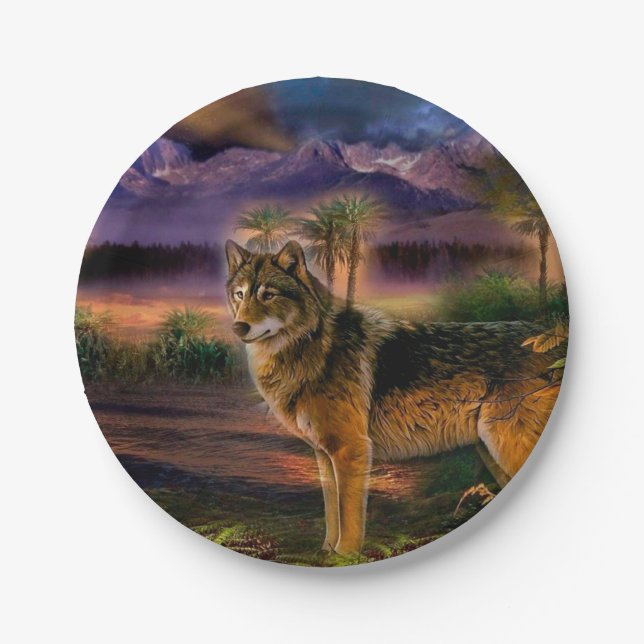 Wolf hunting in mountain paper plates (Front)