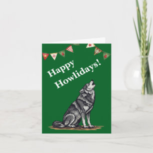 Wolf Husky Dog Lovers Funny Pun Easy Customization Holiday Card