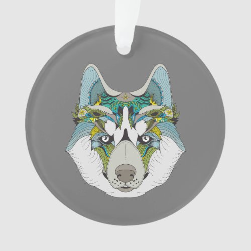 Wolf husky embellished green blue ornament