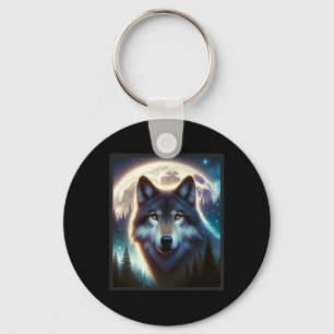 Wolf Icy Moon Galaxy Hunting Ground Grey Wolves Fo Keychain
