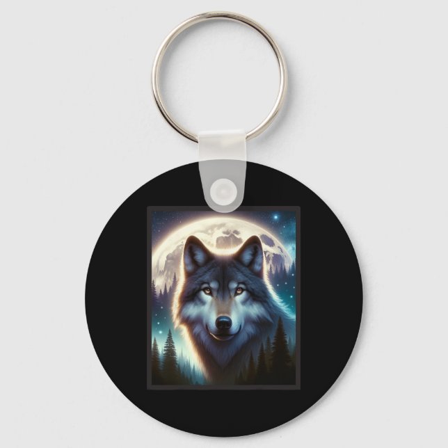 Wolf Icy Moon Galaxy Hunting Ground Grey Wolves Fo Keychain (Front)