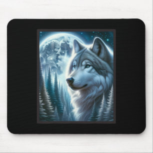 Wolf Icy Moon Galaxy Hunting Ground Grey Wolves Fo Mouse Pad