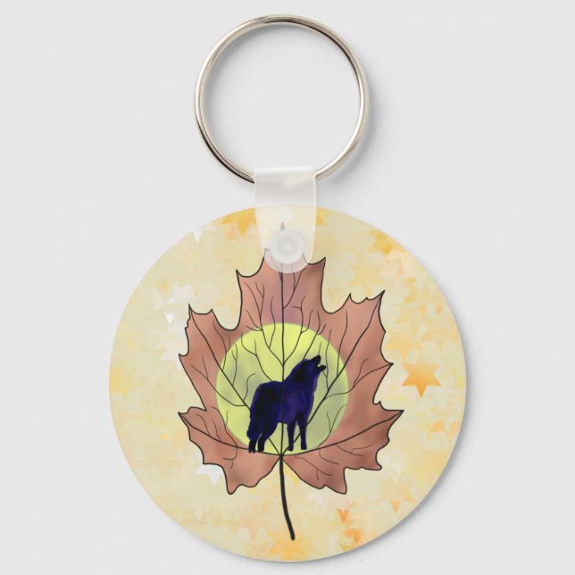 Wolf im Ahornblatt Keychain (Front)