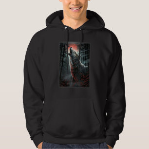 Wolf in a forest howling at red Moon Fantasy Art W Hoodie
