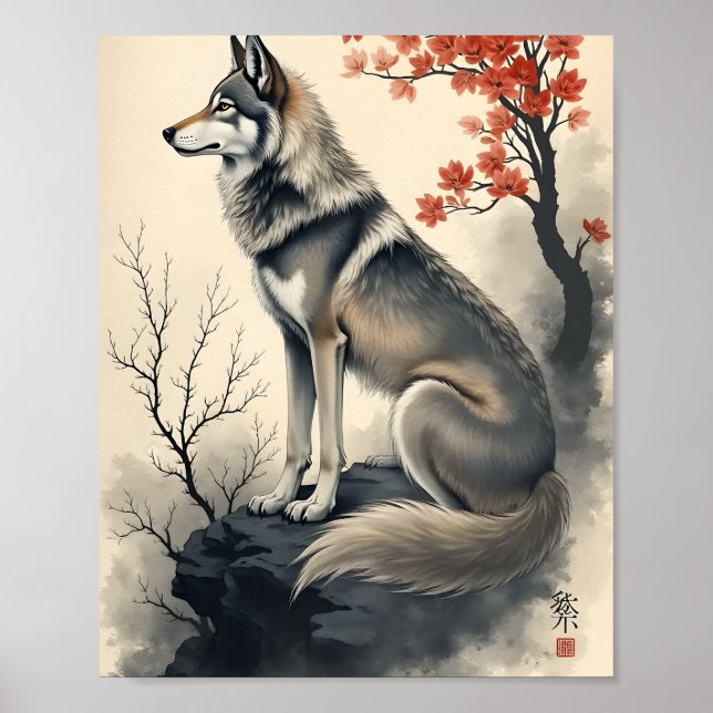 Wolf in a Japanese Garden Poster (Front)