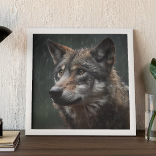 Wolf in a Rainstorm Wildlife Cabin Poster