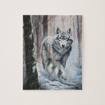 Wolf In A Winter Forest Jigsaw Puzzle by ArtOfDanielEskridge at Zazzle