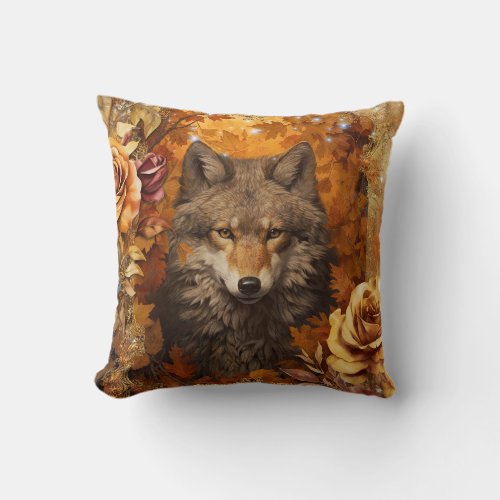 Wolf in Autumn Throw Pillow