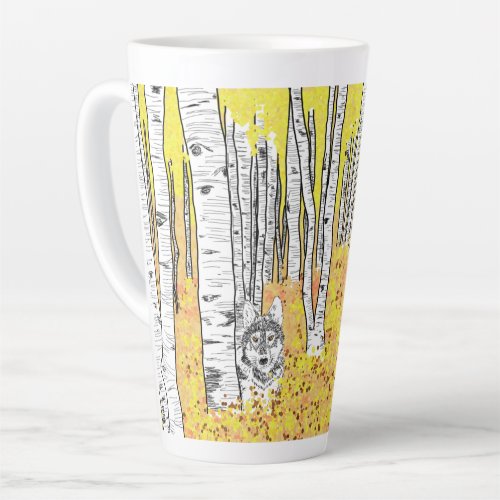 Wolf In Autumn Woods  Latte Mug