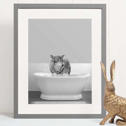 Wolf in Bathtub Bubble bath Poster