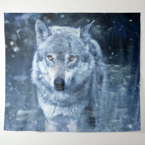 Wolf in blizzard tapestry