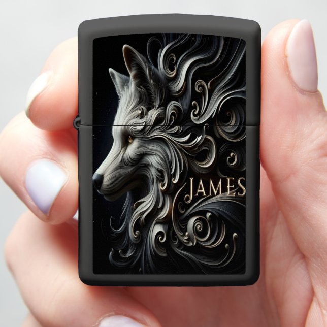 Wolf In Curls James Zippo Lighter (In Hand)