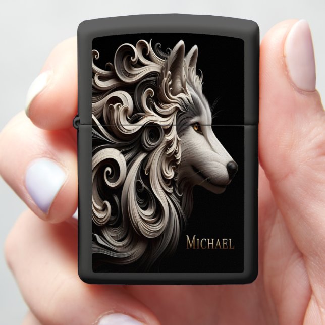 Wolf In Curls Michael Zippo Lighter (In Hand)