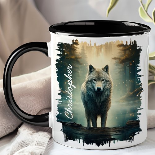 Wolf In Misty Forest Mug