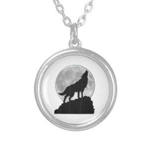 Wolf in moon light T Shirt - Cool full dog pup how Silver Plated Necklace