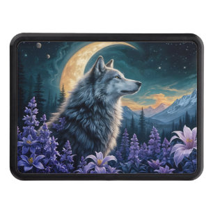 Wolf in Moonlight- purple flowers reflection Hitch Cover