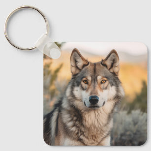 Wolf in nature keychain