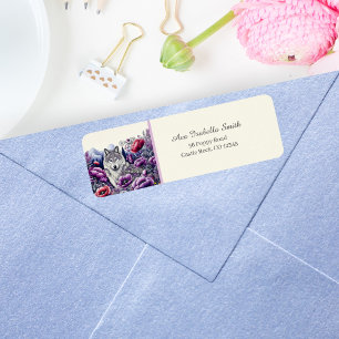 Wolf In Poppy Field Folk Art Return Address Label