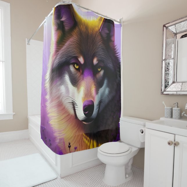 Wolf in Purple Shower Curtain (In Situ)