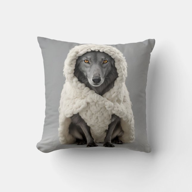 Wolf in Sheep's Clothing Throw Pillow (Front)
