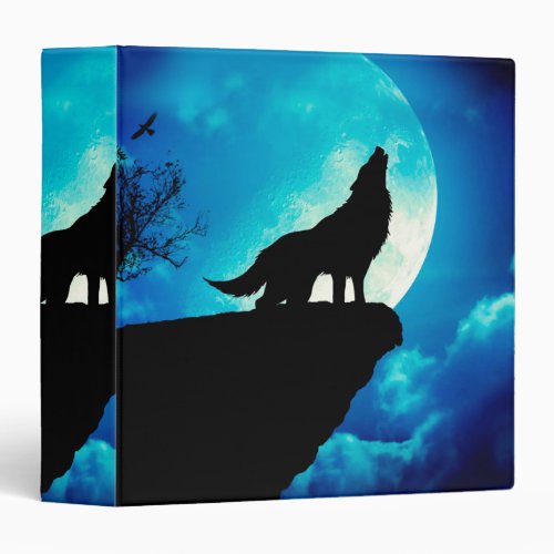 Wolf in silhouette howling to the full moon 3 ring binder
