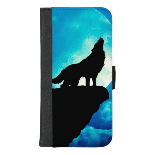 Wolf in silhouette howling to the full moon iPhone 87 plus wallet case