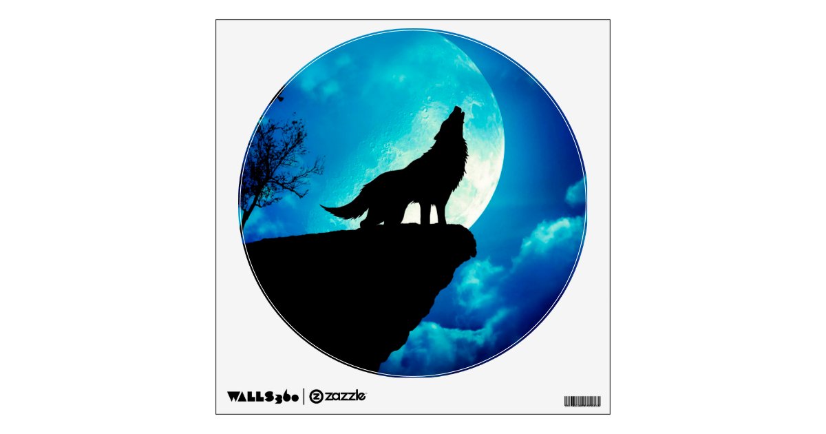 Wolf in silhouette howling to the full moon wall decal Zazzle