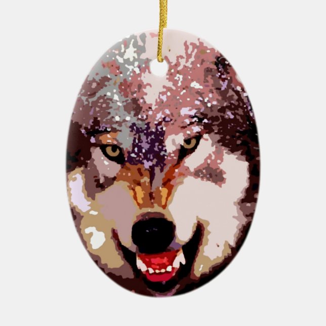 Wolf in Snow Ceramic Ornament (Front)