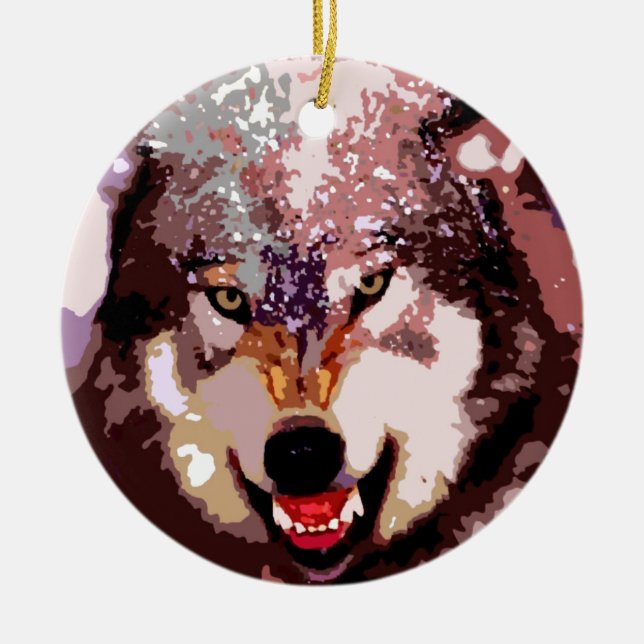 Wolf in Snow Ceramic Ornament (Front)