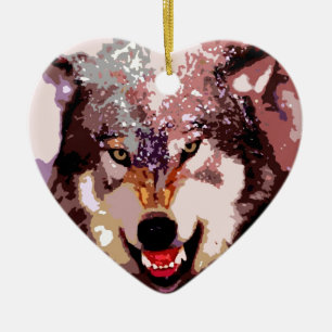 Wolf in Snow Ceramic Ornament