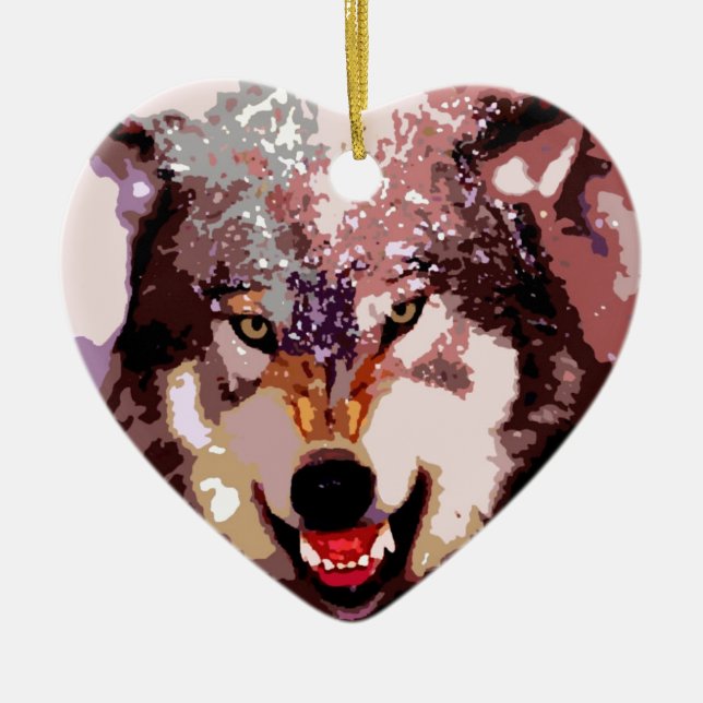 Wolf in Snow Ceramic Ornament (Front)
